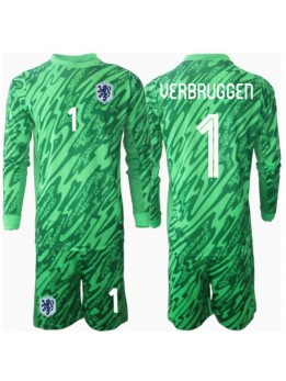 Billige Nederland Bart Verbruggen #1 Keeper Hjemmedraktsett Barn EM 2024 Langermet (+ Korte bukser)